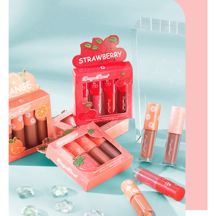 4 Pcs Strawberry Matte Lipstick Set - Lip Stains with Waterproof, Non-Stick, Velvety Finish and Long-Lasting Lip Glaze - Perfect Valentine's Day Gifts for Women with Lip Care Benefits