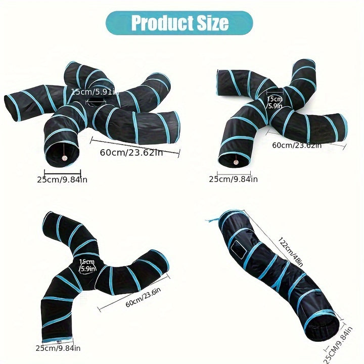 Collapsible Cat Tunnel with Peek Holes
Interactive multi-way tunnel with hanging ball toy—foldable, durable, and perfect for indoor fun with cats, kittens, puppies & small pets.🐈🐕