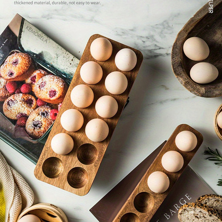 1pc Multi-Compartment Wooden Egg Storage Box - Kitchen Cooking Organizer for Eggs and More