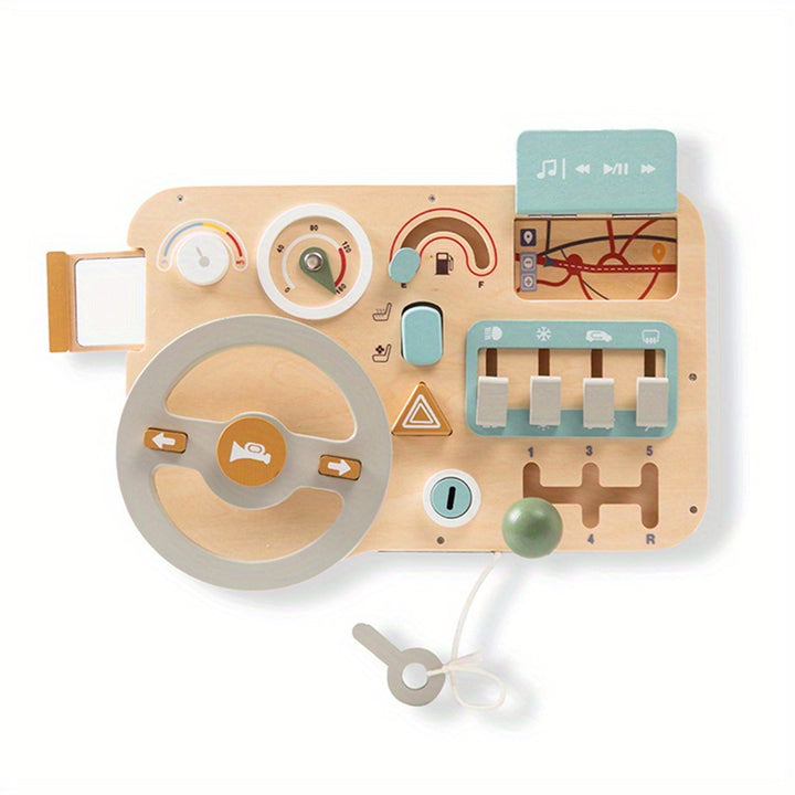 Drive Learning Through Play!
This wooden steering wheel busy board helps kids develop motor skills, problem-solving, and road sign recognition—all while having fun! Made from smooth, burr-free plywood in vibrant colors. Perfect for curious little drivers.