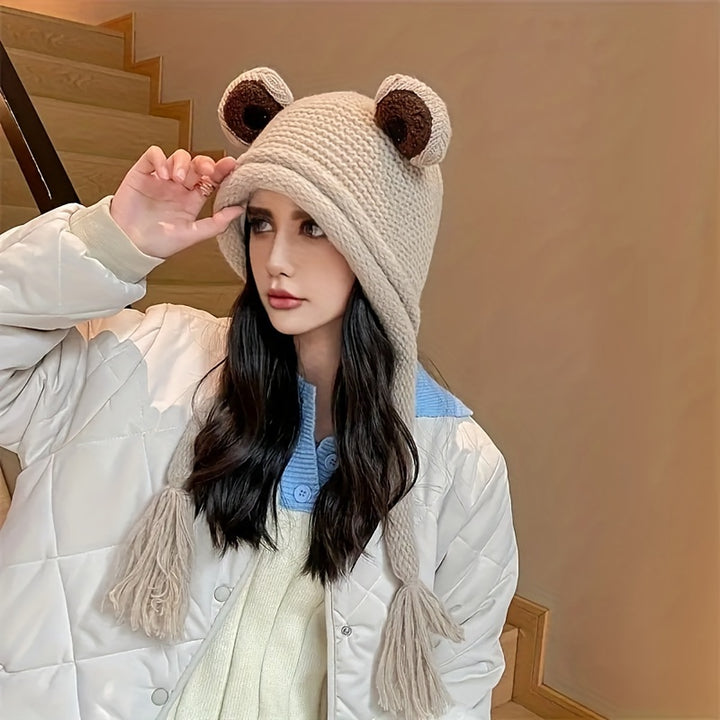 Frog Knitted Beanie Hat Lovely Frog Ear Protection Hat Winter Warm Hat Cartoon Earflap Knitted Headband Cap
