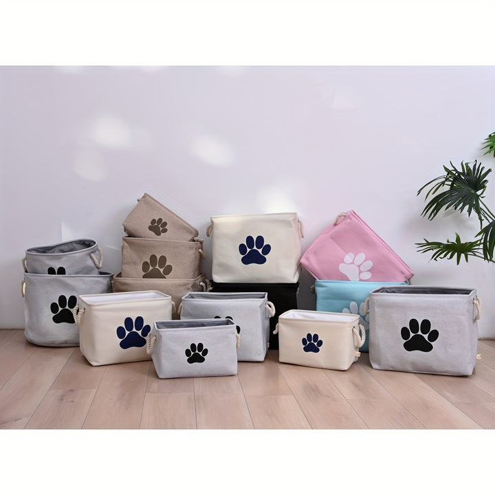 Rectangle Pet Storage Basket - Collapsible Fabric Organizer with Sturdy Rope Handle for Toys, Cloth, and Accessories - Space-Saving, Portable, and Easy to Clean