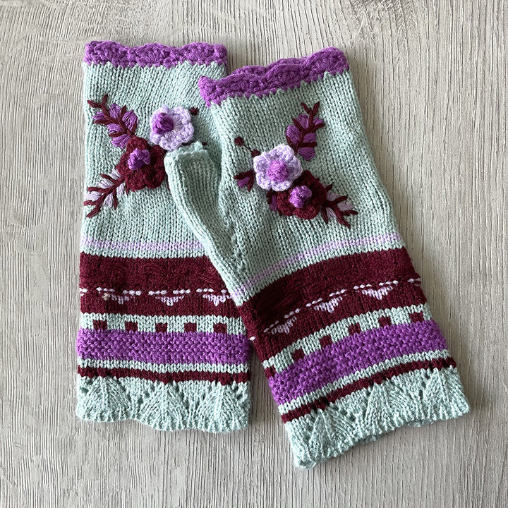 Womens Winter Fingerless Gloves Crochet Arm Warmer Flower Women Warm Gloves Woolen Handmade Gloves