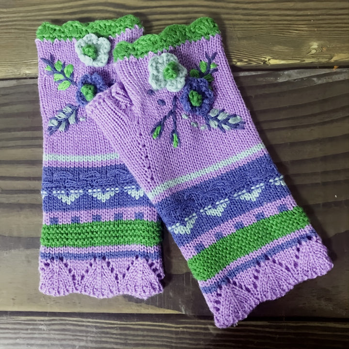 Womens Winter Fingerless Gloves Crochet Arm Warmer Flower Women Warm Gloves Woolen Handmade Gloves