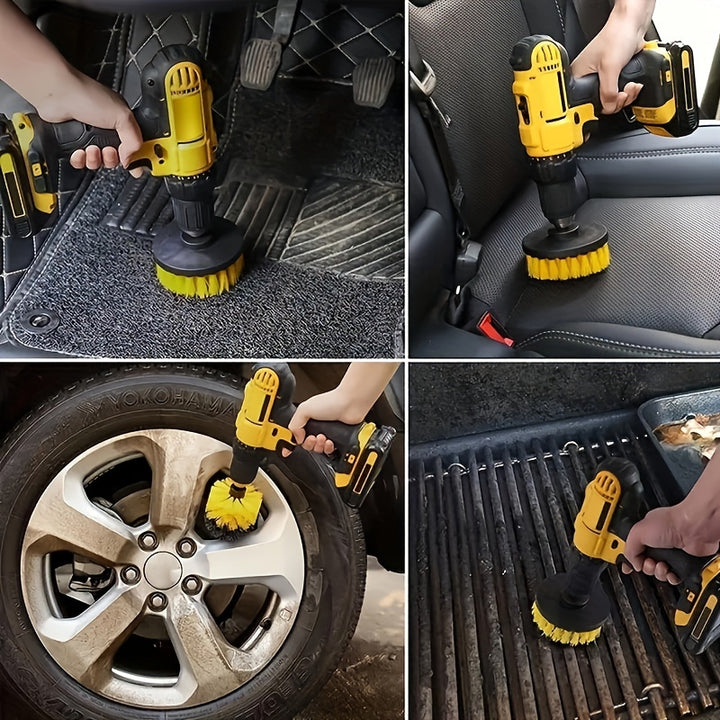 3pcs Drill Brush Attachment Set, Electric Scrubber Washing Brush Tool Kit, Universal Drill Brush With Extension, For Grout Floor, Bathtub Shower Tile, Bathroom, Kitchen Surface And Car.
