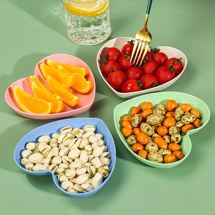 [5pcs Durable Heart-Shaped Plate Set] 5pcs Heart-Shaped Snack & Fruit Plate Set - Durable Plastic, Perfect for Desserts, Cakes, and Pickles - Ideal Kitchen Accessory