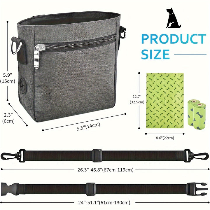 Dog Treat Training Pouch Easily Carries Pet Toys, Kibble, Treats Built-In Poop Bag Dispenser 3 Ways To Wear