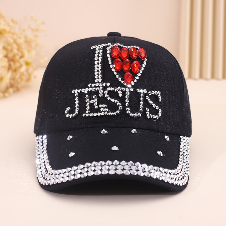 Stylish Letter Rhinestone Baseball Cap - Breathable, Adjustable, Lightweight Cotton Sun Hat for Women - Trendy Solid Color Dad Hat with Knitting Craftsmanship and Religious Theme