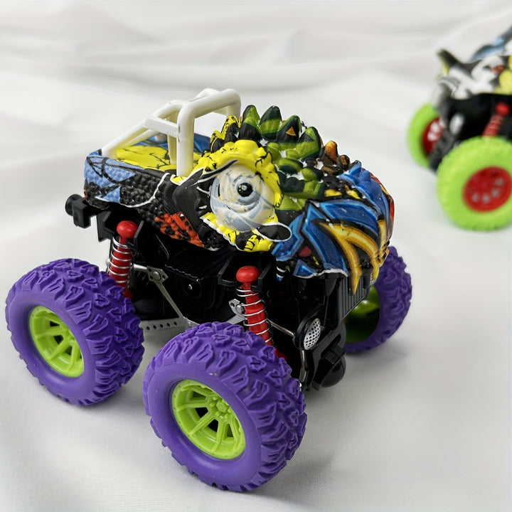 Two-way Inertia Red/Yellow/Blue Dinosaur Toys, Double-sided Flip Driving Drift Vehicle for Boys and Girls Gift