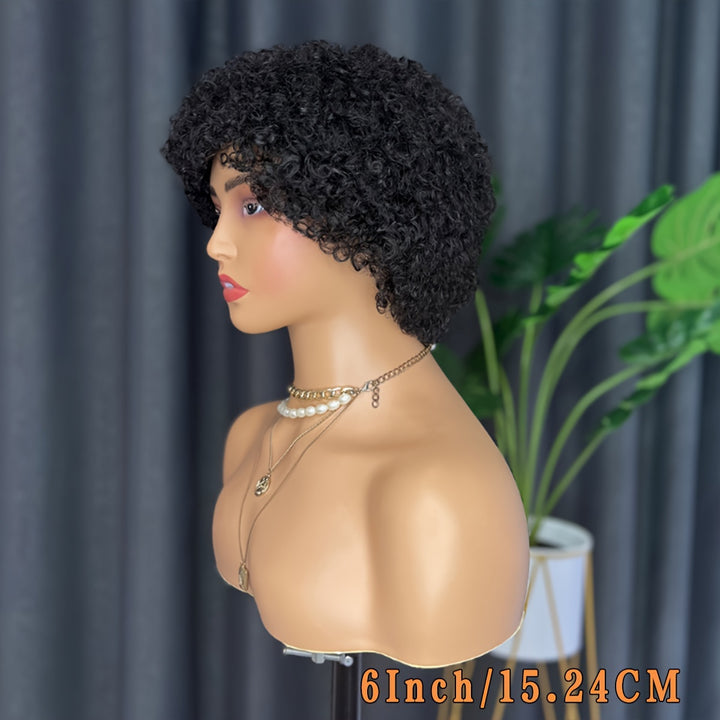 [Popular Choice] Chic Short Pixie Cut Wig - 100% Brazilian Virgin Human Hair, Afro Kinky Curly Style, 150% Density, Rose Net Cap for Women, Short Curly Wig, Rose Net Cap