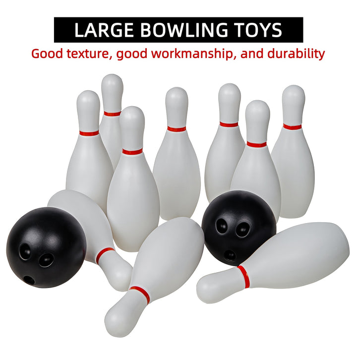 Bowling Ball Toy Set Kids Sports Toys Indoor Outdoor Sports Toys Classic White Style Large Size 10 Bottles 2 Balls