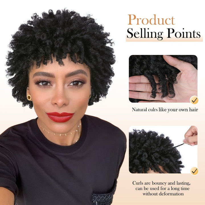 Afro Curly Faux Locs Wig, Glueless Synthetic Short Dreadlock Hairpiece, 150% Density, Rose Cap, for Women and Men, All Ethnicities, High-Temperature Fiber, Basic Style