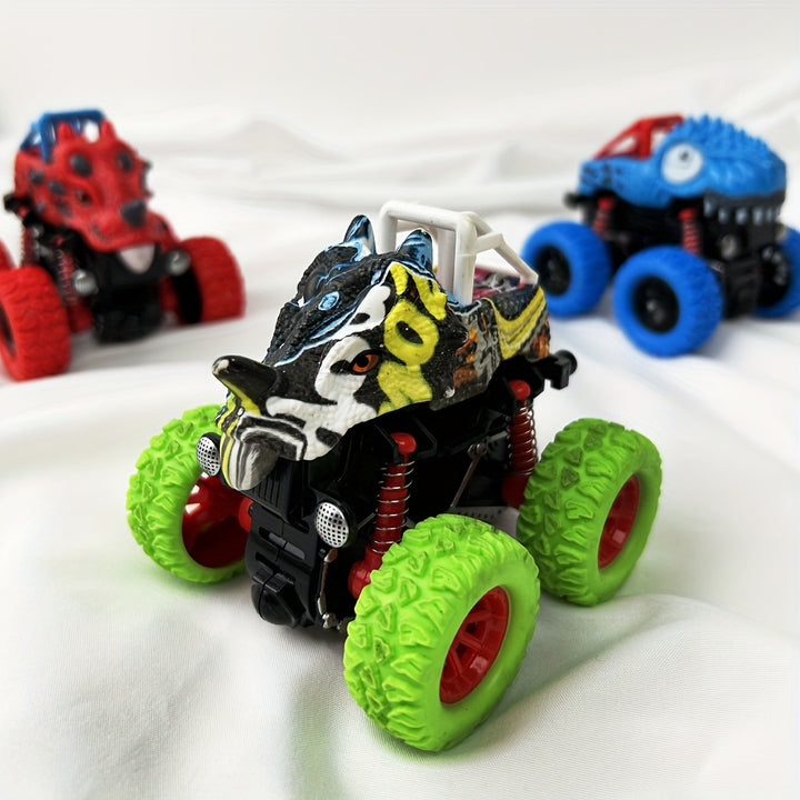 Two-way Inertia Red/Yellow/Blue Dinosaur Toys, Double-sided Flip Driving Drift Vehicle for Boys and Girls Gift
