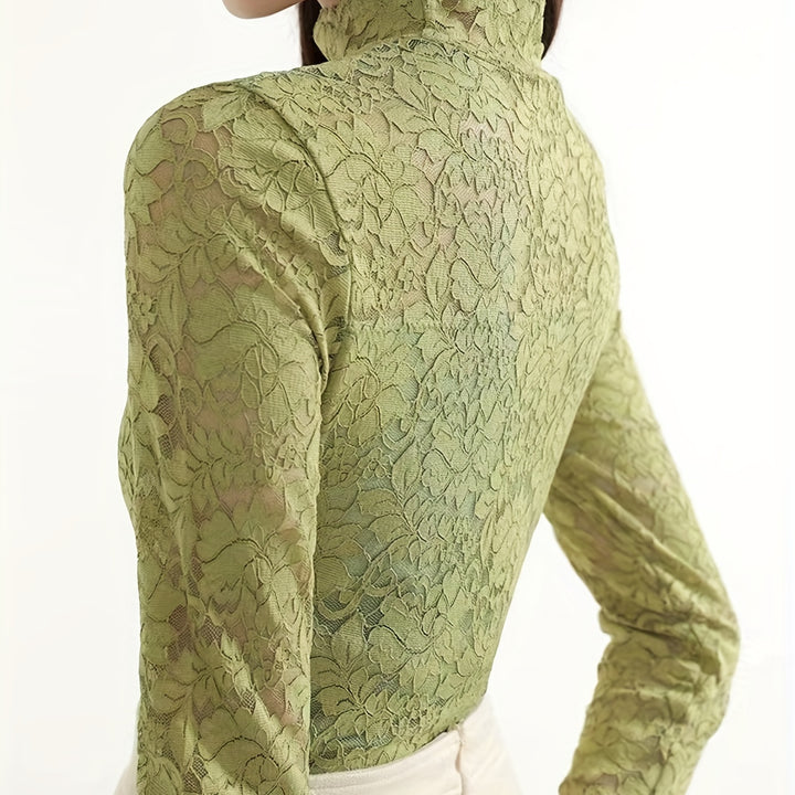 Sexy Lace Mock Neck Long Sleeve Slim Fit Top - Flattering, Breathable, and Comfortable for Spring and Fall - Women's Stylish Clothing for Everyday Wear