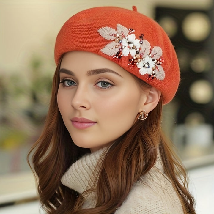 Flower Embroidery Elegant Beret Hat Classic Casual Berets Cap Painter Hats For Women
