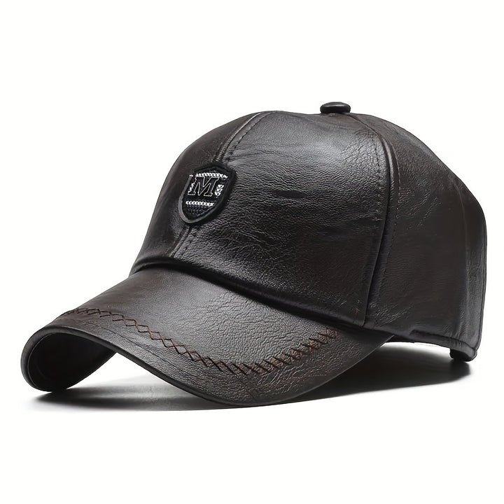 1pc Men's Adjustable PU Leather Baseball Cap - Breathable Summer Casual Hat for Spring/Autumn/Spring Summer, Ideal Gift Choice