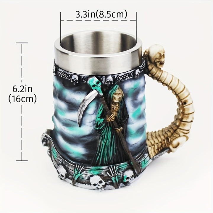1pc Death Coffee Mug - 20oz 304 Stainless Steel Resin Coffee Cup with Horror Grim Reaper Design, Perfect for Summer and Winter Drinks, Home Kitchen Item, Birthday and Halloween Gift