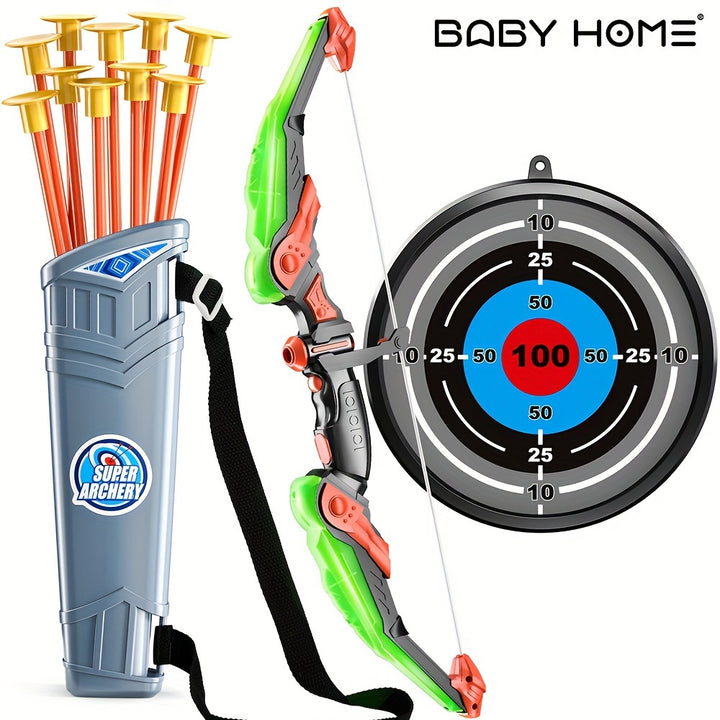 Bow And Arrow Set LED Light Up Archery Toy Set With 10 Suction Cup Arrows, Target & Quiver, Indoor And Outdoor Toys Archery Boys Toys Gifts [Accessories Random Color]