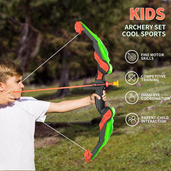 Bow And Arrow Set LED Light Up Archery Toy Set With 10 Suction Cup Arrows, Target & Quiver, Indoor And Outdoor Toys Archery Boys Toys Gifts [Accessories Random Color]