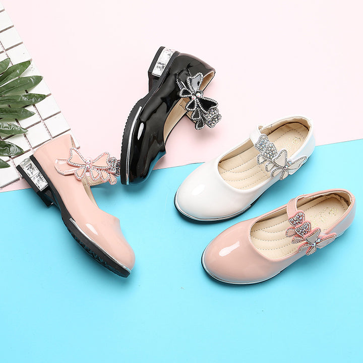 2025 Children's Shoes Girls Black Leather Shoes Performance Shoes Spring & Fall Soft Bottom Children's Single-Layer Shoes Student White Girls Princess Shoes