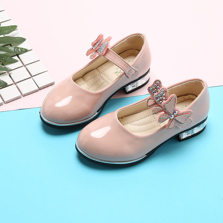 2025 Children's Shoes Girls Black Leather Shoes Performance Shoes Spring & Fall Soft Bottom Children's Single-Layer Shoes Student White Girls Princess Shoes