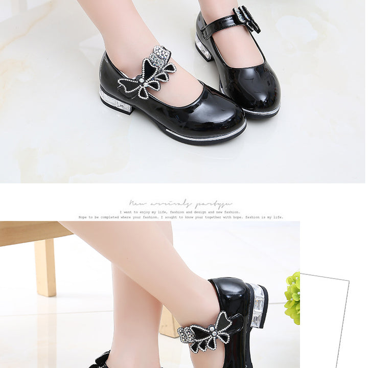 2025 Children's Shoes Girls Black Leather Shoes Performance Shoes Spring & Fall Soft Bottom Children's Single-Layer Shoes Student White Girls Princess Shoes