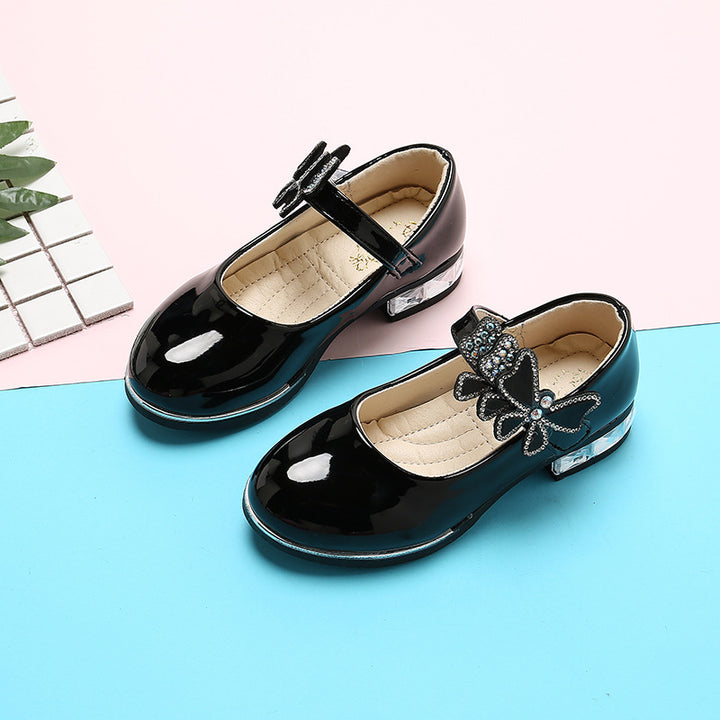 2025 Children's Shoes Girls Black Leather Shoes Performance Shoes Spring & Fall Soft Bottom Children's Single-Layer Shoes Student White Girls Princess Shoes