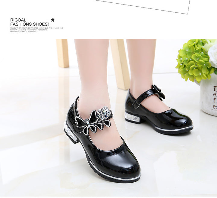2025 Children's Shoes Girls Black Leather Shoes Performance Shoes Spring & Fall Soft Bottom Children's Single-Layer Shoes Student White Girls Princess Shoes