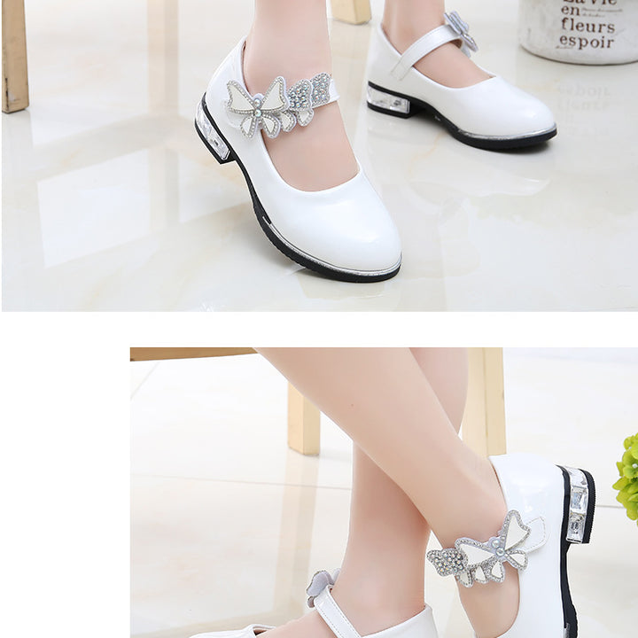 2025 Children's Shoes Girls Black Leather Shoes Performance Shoes Spring & Fall Soft Bottom Children's Single-Layer Shoes Student White Girls Princess Shoes
