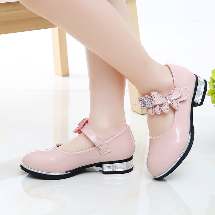 2025 Children's Shoes Girls Black Leather Shoes Performance Shoes Spring & Fall Soft Bottom Children's Single-Layer Shoes Student White Girls Princess Shoes
