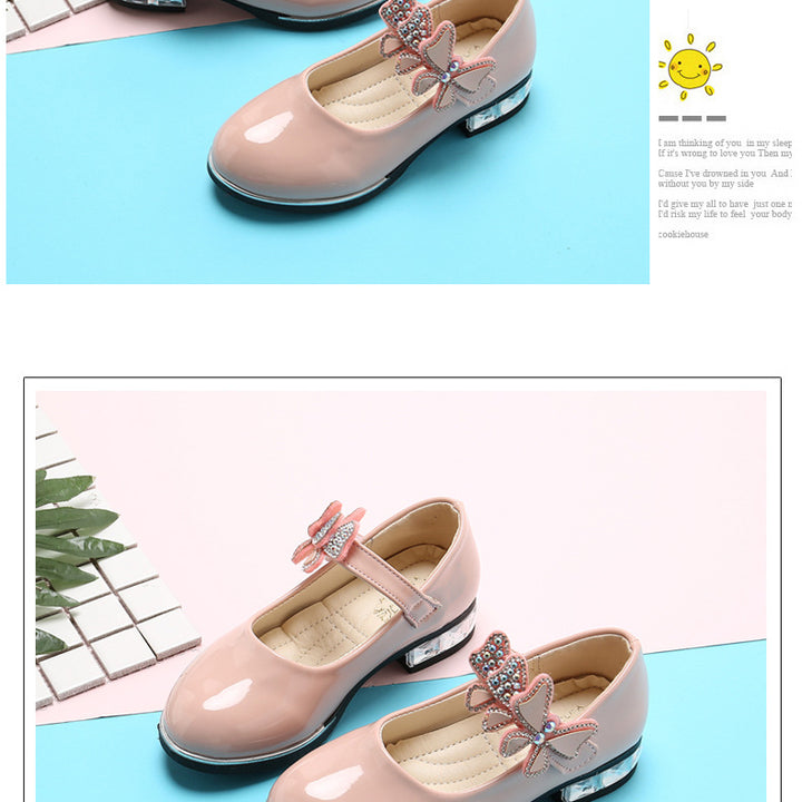 2025 Children's Shoes Girls Black Leather Shoes Performance Shoes Spring & Fall Soft Bottom Children's Single-Layer Shoes Student White Girls Princess Shoes