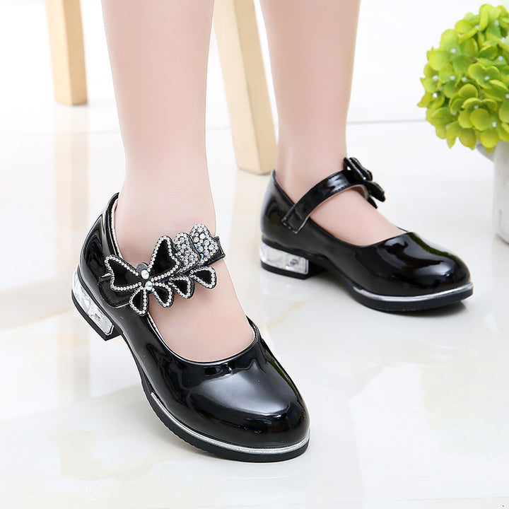 2025 Children's Shoes Girls Black Leather Shoes Performance Shoes Spring & Fall Soft Bottom Children's Single-Layer Shoes Student White Girls Princess Shoes