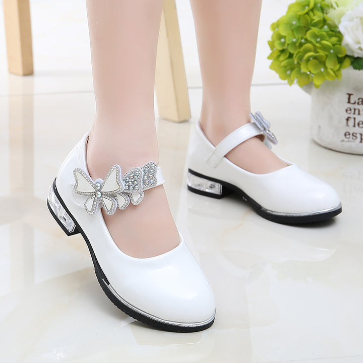 2025 Children's Shoes Girls Black Leather Shoes Performance Shoes Spring & Fall Soft Bottom Children's Single-Layer Shoes Student White Girls Princess Shoes