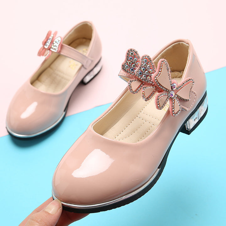 2025 Children's Shoes Girls Black Leather Shoes Performance Shoes Spring & Fall Soft Bottom Children's Single-Layer Shoes Student White Girls Princess Shoes