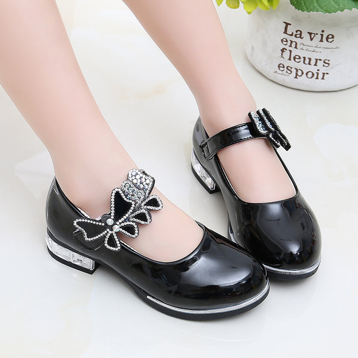 2025 Children's Shoes Girls Black Leather Shoes Performance Shoes Spring & Fall Soft Bottom Children's Single-Layer Shoes Student White Girls Princess Shoes