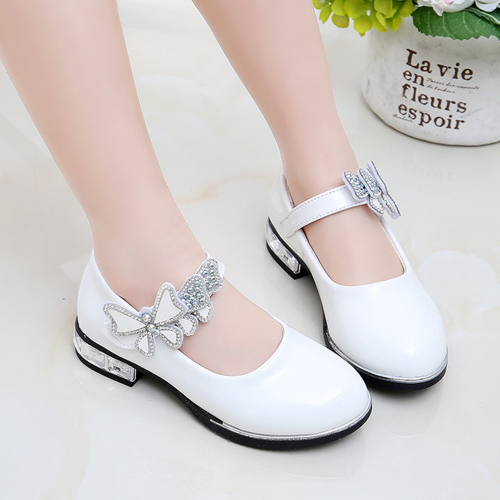 2025 Children's Shoes Girls Black Leather Shoes Performance Shoes Spring & Fall Soft Bottom Children's Single-Layer Shoes Student White Girls Princess Shoes