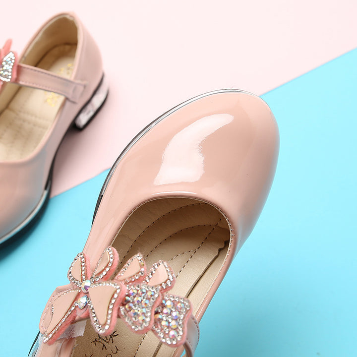 2025 Children's Shoes Girls Black Leather Shoes Performance Shoes Spring & Fall Soft Bottom Children's Single-Layer Shoes Student White Girls Princess Shoes