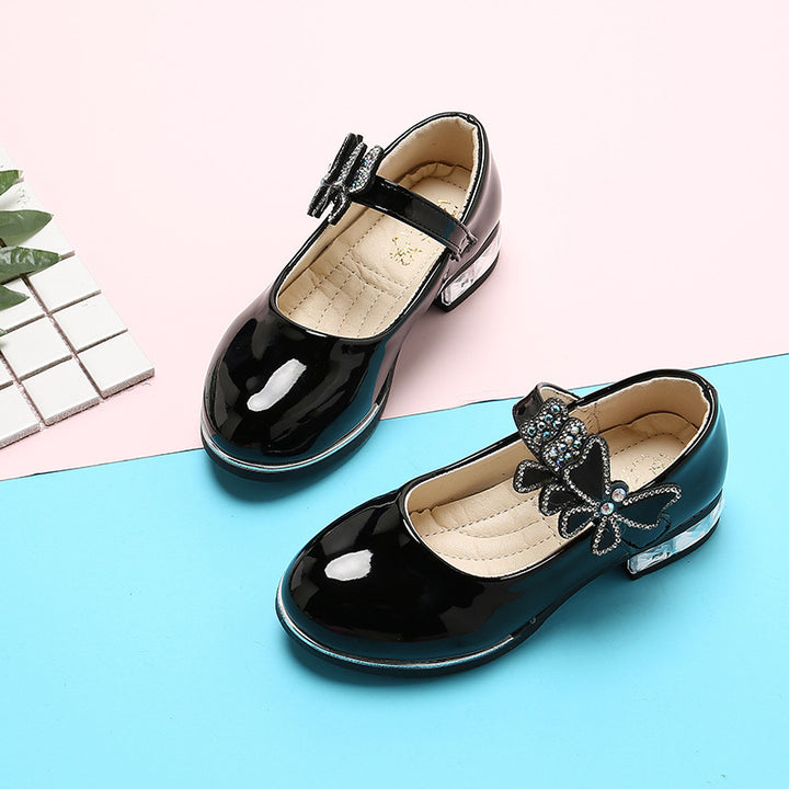 2025 Children's Shoes Girls Black Leather Shoes Performance Shoes Spring & Fall Soft Bottom Children's Single-Layer Shoes Student White Girls Princess Shoes