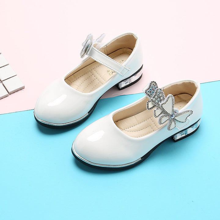 2025 Children's Shoes Girls Black Leather Shoes Performance Shoes Spring & Fall Soft Bottom Children's Single-Layer Shoes Student White Girls Princess Shoes