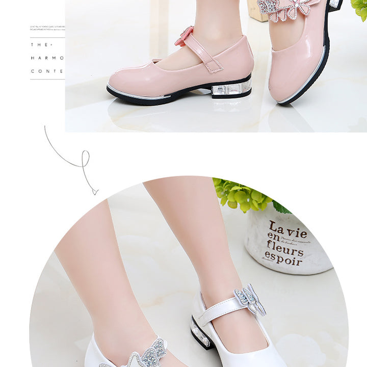2025 Children's Shoes Girls Black Leather Shoes Performance Shoes Spring & Fall Soft Bottom Children's Single-Layer Shoes Student White Girls Princess Shoes