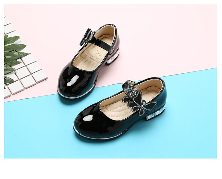 2025 Children's Shoes Girls Black Leather Shoes Performance Shoes Spring & Fall Soft Bottom Children's Single-Layer Shoes Student White Girls Princess Shoes