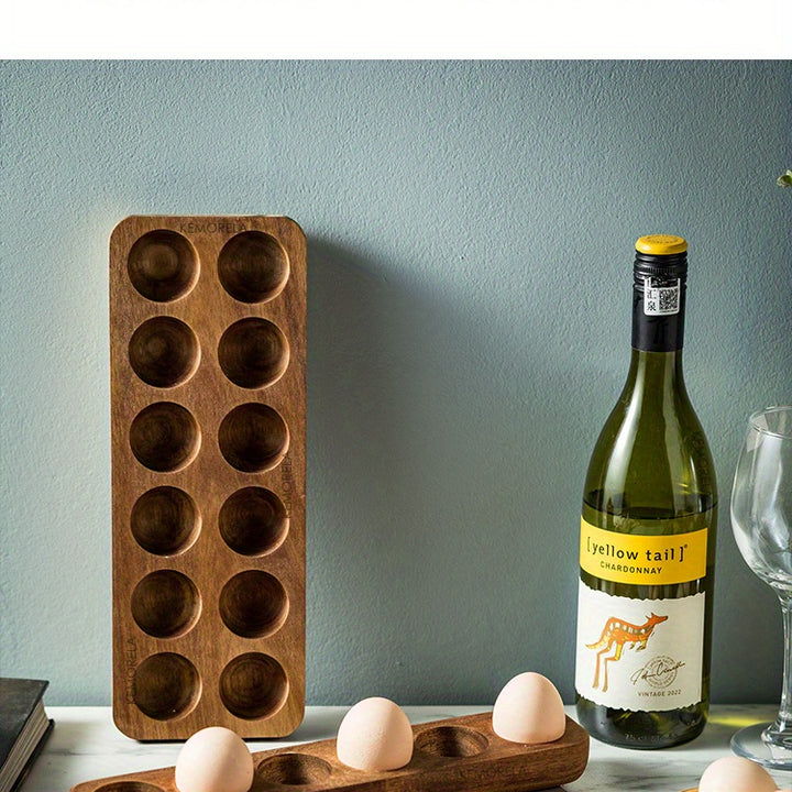 1pc Multi-Compartment Wooden Egg Storage Box - Kitchen Cooking Organizer for Eggs and More
