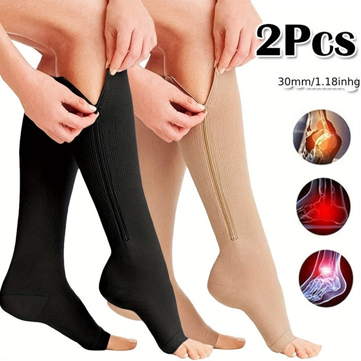 1pair Comfortable Compression Socks with Easy Side Zipper for Men and Women - Reduce Swelling and Improve Circulation
