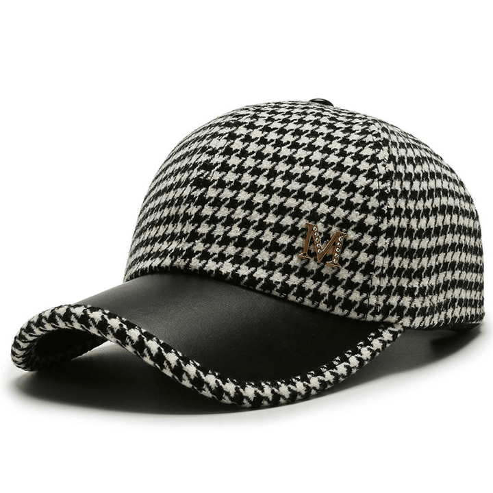 Trendy Houndstooth Baseball Cap - Dazzling Rhinestone M Decor - Unisex Sunscreen Trucker Hat - Perfect for Music Festivals & Outdoor Fun
