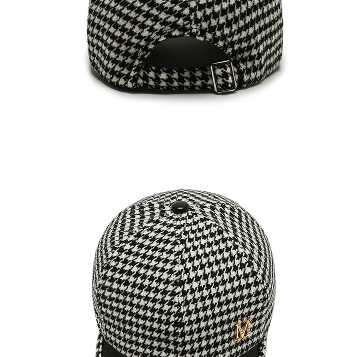 Trendy Houndstooth Baseball Cap - Dazzling Rhinestone M Decor - Unisex Sunscreen Trucker Hat - Perfect for Music Festivals & Outdoor Fun