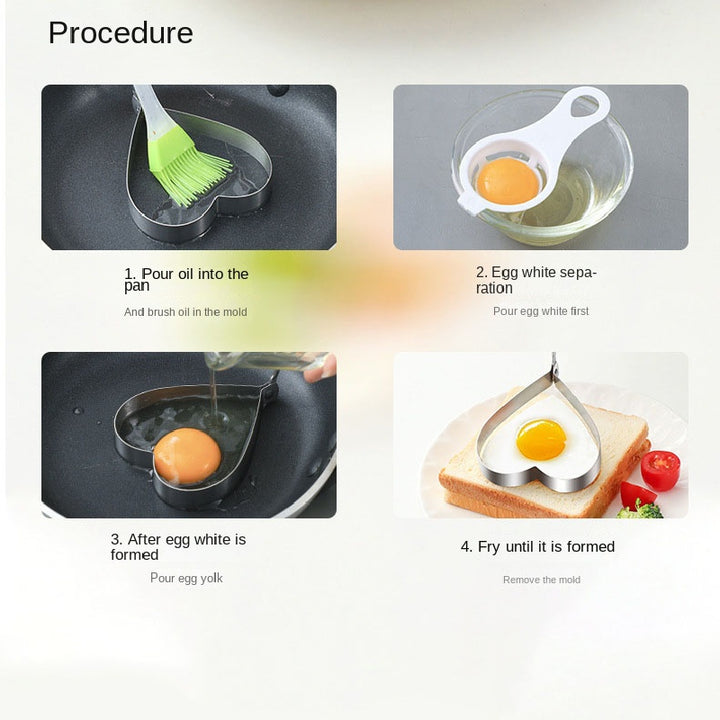 Set Of 5 Stainless Steel Fried Egg Molds, Kitchen Diy Egg Fryer, Love Frying Eggs, Egg Rolled Egg Model, Fried Egg Pancake Fryer