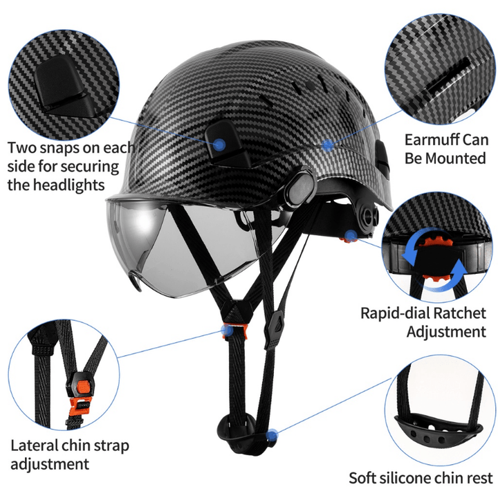 1pc LOEBUCK Carbon Fiber Pattern, Engineering Hat Carbon Fiber Work Safety Hat, Protective Building Hat