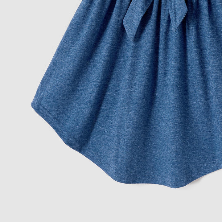 PatPat Family Matching Blue Cap-sleeve Belted Midi Dresses And Short-sleeve Striped Spliced T-shirts Sets, Men Women Baby Kid's Clothes For Family Activities
