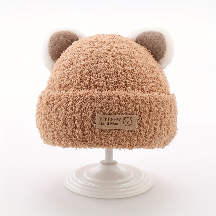 1pc Baby Plush Bear Ears Knit Cap, Children's Knitted Hats For Autumn And Winter