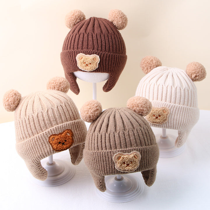 1pc Cute Bear Ear Youngsters Beanie Cap - Cozy Knitted Winter Hat for Youngsters, Boys & Girls | Warm, Soft Crochet Design with Adorable Bear Patch | Stretch Fit 8 Months-4 Years | Hand Washable, Youngsters Hat